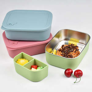 Fiambrera Bento de acero inoxidable portátil a prueba de fugas con logotipo personalizado para niños con divisor extraíble de silicona - Product Image 1