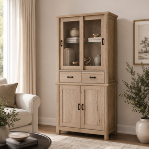 Classic <b>Tall</b> Glass Display <b>Cabinet</b> with Sanremo Oak Finish for Living Dining Room - Product Image 3