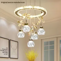 Lustre en cristal à 5 lampes, anneau de 40 cm, 120W, pour chambre à coucher romantique et chaleureuse, luminaires suspendus pour maison de luxe, nouveaux designs 2026