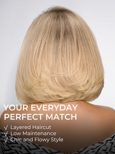 วิกผมบ๊อบตรงแบบติดกาวสำเร็จรูป ขนาด 5x7 นิ้ว สีบลอนด์ออมเบรแบบไล่ระดับ  ทำจากผมแท้  พร้อมใช้งาน - Product Image 5