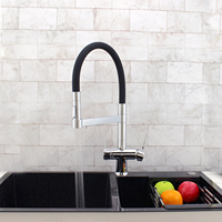 Nouveau Robinet de Cuisine Moderne en Acier Inoxydable Chromé à Double Poignée, Robinet Mélangeur 4-en-1 avec Eau Pétillante et Filtre 4 Voies
