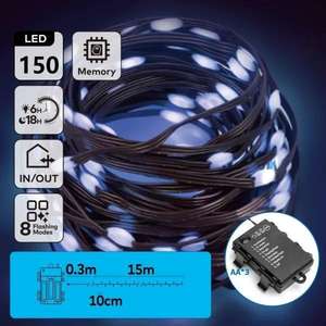 Ghirlanda di luci LED a batteria 3AA, in PVC e rame, 15 m, luce bianca fredda, ideale per decorazioni di occasioni speciali e - Product Image 1