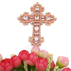 Wholesale Rose gold cross rhinestone cake Topper for religious baptism christening cake decoration - Product Image 1
