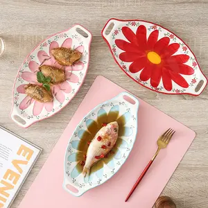 Pratos de jantar feitos à mão em cerâmica para restaurantes personalizáveis, pratos de jantar em cerâmica pintados à mão em estoque