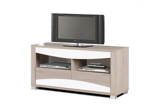 סט ריהוט עץ לסלון מעמד לטלוויזיה יחידת קיר אלון + לבן, שולחן קפה, שילוב ארון צד - Product Image 2