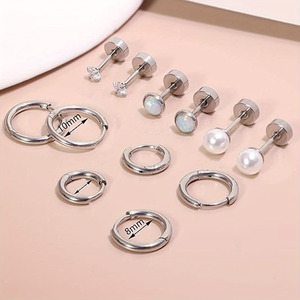6 paia di <span class=keywords><strong>orecchini</strong></span> in acciaio inox Cz Opal con perla <span class=keywords><strong>a</strong></span> schiena piatta borchie <span class=keywords><strong>orecchini</strong></span> <span class=keywords><strong>a</strong></span> cerchio per cartilagine eliche <span class=keywords><strong>lobo</strong></span> Piercing multiplo gioielli - Product Image 5