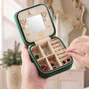 Lightweight Luxury Velvet Jewelry <b>Storage</b> Box, Mirror, Portable Travel Zipper Box, Circular <b>Ring</b>, Necklace, Earring Box - Product Image 3