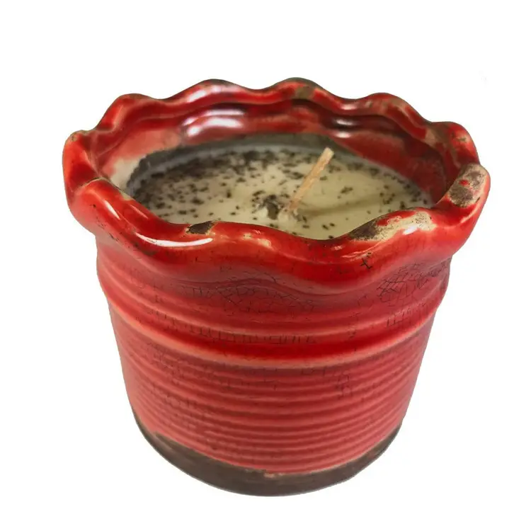 ceramic vessel candle jar 9 Ounce Scalloped Pottery Bowl "Roasted Espresso" Soy Wax Candle