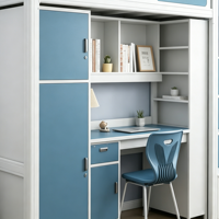 Lit superposé en métal pour enfants avec bureau, armoire et escalier, rangement gain de place, lit pour enfants pour dortoir