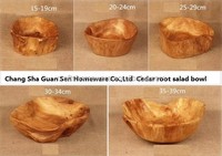 Bol sculpté artisanal en bois de cèdre naturel américain, poli, élégant, vintage, écologique, de la marque Guansen Factory, pour salades et fêtes, en stock