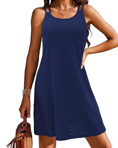Venta caliente playa ahueca hacia fuera el baño cubrir vestidos sin mangas Casual patrón sólido cintura alta de talla grande vestidos de Sol para <span class=keywords><strong>mujeres</strong></span> - Product Image 5