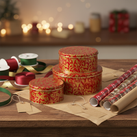 JH Qualité Fiable – Lot de 3 Boîtes Rondes en Métal pour Cadeaux de Noël, Contenants Empilables pour Rangement Artisanat et Articles Ménagers de Grande Taille