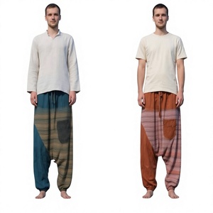 New Winter Fashionable Aladdin Cotton Eco-Friendly Breathable Vintage Boho Festival <b>Trousers</b> Elastic Waist Washed Multicolor - Product Image 1
