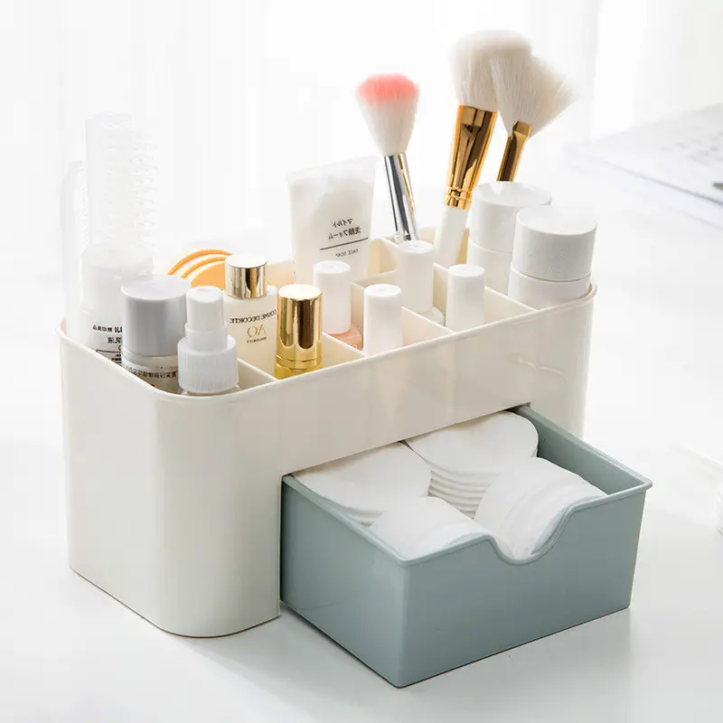 Plastic Makeup Organizer MakeUp Brush Storage Box with Drawer Cotton Swab Stick Storage Case Escritori organizador