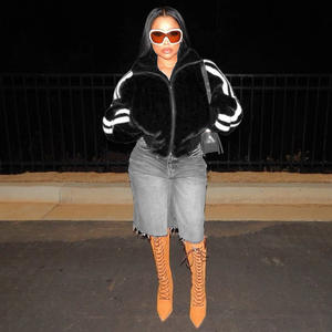 모피 여성의 가을 겨울 코트 새로운 사이드 스트라이프 솔리드 포켓 스탠드 칼라 긴 소매 캐주얼 코트 및 재킷 양털 아웃웨어 - Product Image 6