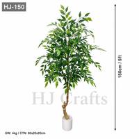Ficus pleureur artificiel de 150 cm de haut, feuilles vertes réalistes, faux ficus en pot pour la décoration de villas, hôtels et salons