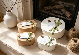 Boîtes cadeaux ovales haut de gamme avec couvercle, fermeture magnétique, en carton kraft épais blanc, ruban imprimé, sceau de cire, cartes de vœux découpées - Product Image 5