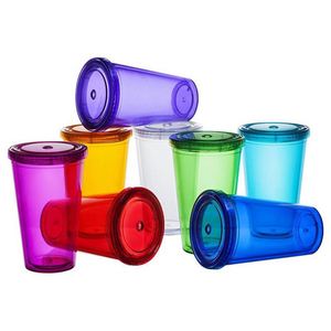 Custom Logo Reusable 16oz Double Wall <b>Plastic</b> Tumbler Cold <b>Drink</b> Cup with Lid and <b>Straw</b> for Summer Event Giveaways - Product Image 5