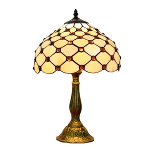 12 inch European simple Warm colored beads Tiffany's stained glass bedroom bedside led table lamps for living creative lights