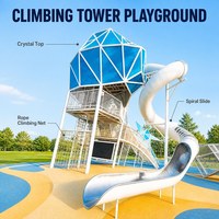 Structure de jeu d'escalade pour parc municipal commercial avec toboggan tubulaire et filet de cordes, certifiée EN1176, en acier galvanisé, directement de l'usine