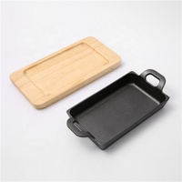 Poêle à griller en fonte antiadhésive de style classique avec assiette en bois et ensemble de poêles à poisson au four pour la cuisson et la friture