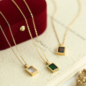 <span class=keywords><strong>France</strong></span> collier de luxe en Zircon <span class=keywords><strong>CZ</strong></span> plaqué or 14K rétro en acier inoxydable carré multicolore collier en Zircon bijoux pour femmes - Product Image 2