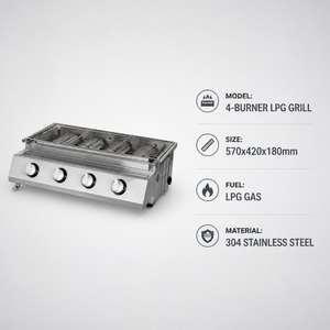 Parrilla de Gas LPG Comercial de Cuatro Quemadores para Barbacoa, Ideal para Asar Filetes, Pollo, Brochetas y Salchichas en Restaurantes, Servicios de Catering y Distribuidores - Product Image 2