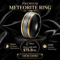 8mm Zirkonium Herrenring mit Echtem Meteoriteneinlage Gold Schwarz Komfortabler Ehering Hypoallergen Großhandel Herrenschmuck