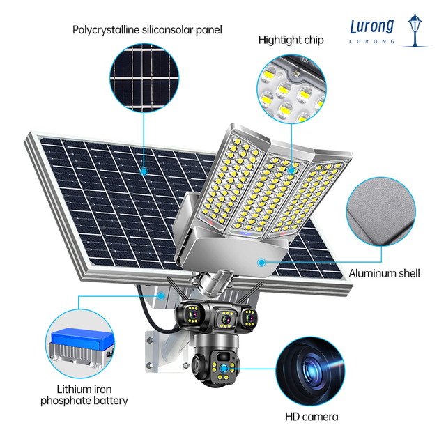 Home Garden Road Outdoor Aluminum All in One LED Solar Street Light with CCTV Camera 4G WIFI Triple Lens US Version 4G WiFi