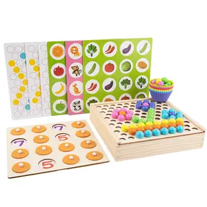 2 In 1 Educational Color Cognitive Geometric Shape Puzzles Toy Wooden Clip Beads Chess Game