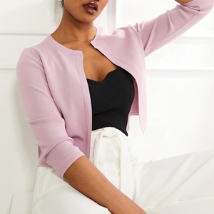 Women's Custom <strong>Summer</strong> <strong>White</strong> Crew Neck Half Sleeves <strong>Cardigan</strong> Manufacturers' Casual Style Logo on Front Outer Layer Sweater - Product Image 6