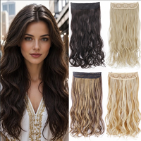 MEILASI Extensions de cheveux synthétiques non-Remy à clipser avec fil invisible, longues, ondulées style plage, une seule pièce, bouclées, 110g, faciles à poser