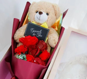 Ours en peluche floral avec fleurs artificielles pour mariage, bouquet de roses en savon, cadeau pour la Saint-Valentin et la Fête des Mères, ours fleuri avec boîte cadeau - Product Image 3
