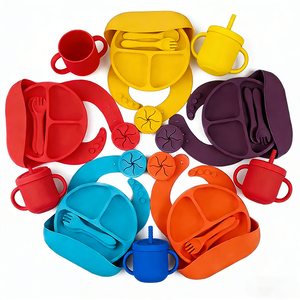 Juego de Plato y Babero de Silicona Impermeable con Dibujos Animados, Libre de BPA, con Logotipo Personalizado, Juego de <span class=keywords><strong>Vajilla</strong></span> Ecológica para Bebés - Product Image 1