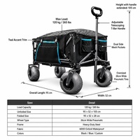 Big Air Wheels Deep Sand Beach Wagon Grand ballon tout-terrain Pneus Chariot utilitaire pliant avec porte-gobelet en filet de chargement de poche