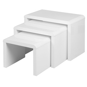 Nid de 3 <span class=keywords><strong>Tables</strong></span> Table basse gigogne blanche en bois brillant Salon multifonctionnel - Product Image 1