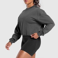 Sweat-shirt court de sport à encolure ras du cou pour femmes, léger, ourlet élastique, avec logo personnalisé