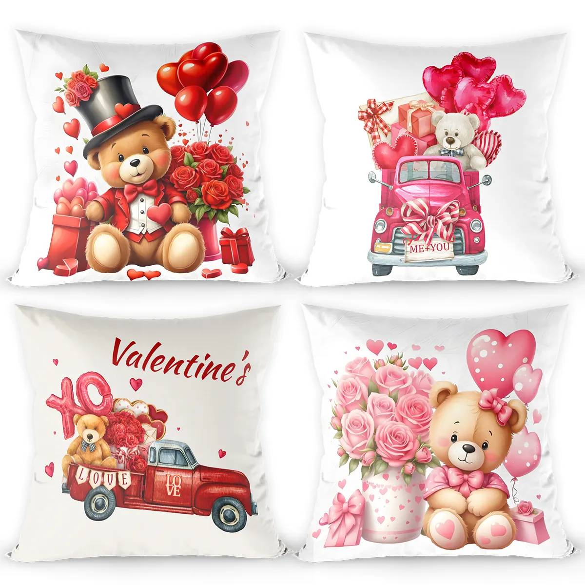 Personnalisé 45*45cm saint valentin jeter oreiller couvre coeur rouge ours housse de coussin décor à la maison saint valentin cadeaux 2024 taie d'oreiller