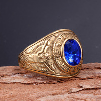 Europäisch-Amerikanischer Trendiger Vintage 18K Vergoldeter Titan-Stahl Militär-Stil Armeering Unisex Laborgezüchteter Ovaler Edelstein Alltagsschmuck