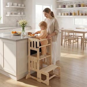 4-in-1 Wooden <b>Toddler</b> Tower,Foldable <b>Step</b> <b>Stool</b> for Kitchen with Blackboard - Product Image 3
