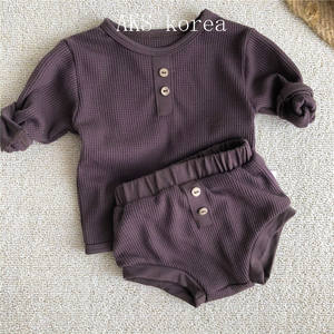 Ropa de Alta Calidad para Bebés y Niños, Conjuntos de 2 Piezas de Algodón Waffle Marrón, Moda Boutique de Primavera - Product Image 5