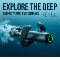 Propulseur sous-marin cylindrique gris métallisé FactoryDirect avec lumière LED verte et commande au pouce pour la natation et le snorkeling