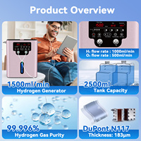 Générateur de gaz brun 1500 ml pour inhalation d'H2, machine d'inhalation d'hydrogène moléculaire intelligente à usage commercial O2 SPE PEM