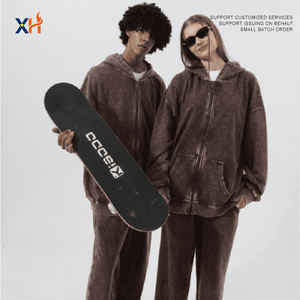 Sweat à capuche unisexe décontracté d'hiver, coupe-vent, personnalisable, 430g, fermeture éclair, imprimé de dessin animé brodé, coton éponge double fil, lavage rétro, ODM - Product Image 6