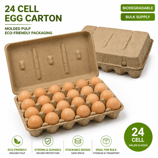 Wholesale 24 Cell Molded Pulp Egg Carton with Lid Biodegradable Recyclable Paper Egg Box for Chicken Farm Supermarket