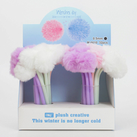 Stylo Gel O&Q Promotion Mignon avec Pompon, Encre Noire et Bleue 0,5 mm, Matériau Caoutchouc Écologique, Idéal pour le Bureau et l'École, Cadeau de Noël