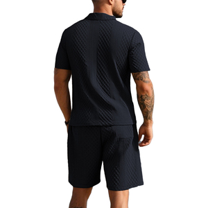Set Estivo da Uomo Personalizzato all'Ingrosso, 2 Pezzi, <span class=keywords><strong>Polo</strong></span> in Maglia Jacquard Texturizzata e Pantaloncini Abbinati, Completo Casual Maschile - Product Image 2