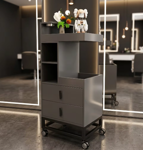 Carrito de Salón Metálico Minimalista con 4 Ruedas y Gabinete de Almacenamiento para Estación de Trabajo de Peluquería, Mueble Comercial - Product Image 1
