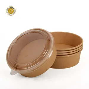 Compostable Disposable Bowls Compostable Paper Bowl With Lid Disposable Kraft Paper Salad Bowl With Lid