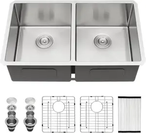 Waschbecken Doppelschüssel Küchenspüle Unterbau Edelstahl runde Ecke Doppelschüssel Waschbecken